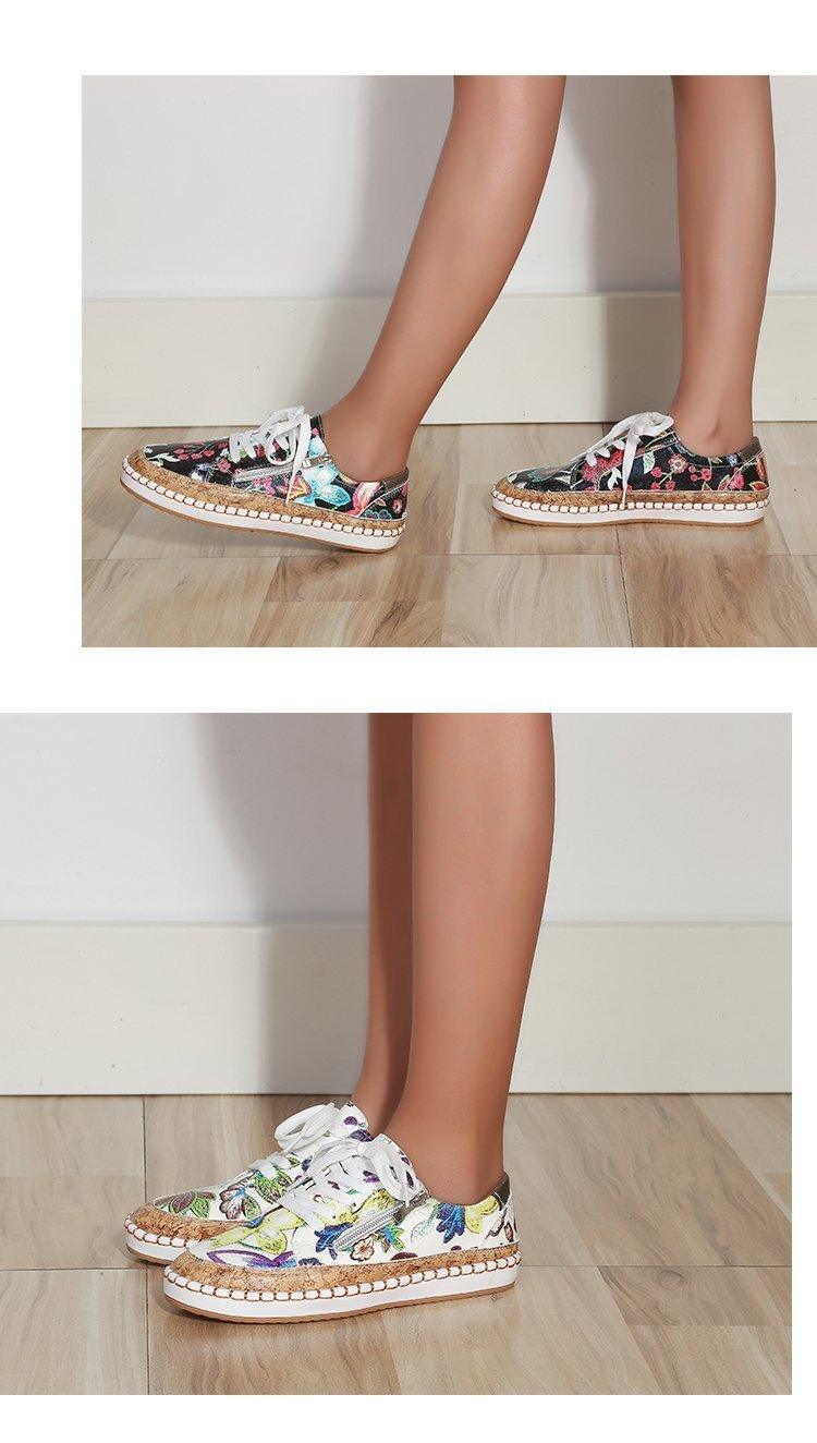 New Popular Womens Shoes Colorful Beautiful Flower Printing Shoes Lace-up Flat Women's Casual Womens Sneakers High-Quality Women's White Sports Casual Couple Shoes Summer Trainers Walking Sneakers Stevvex
