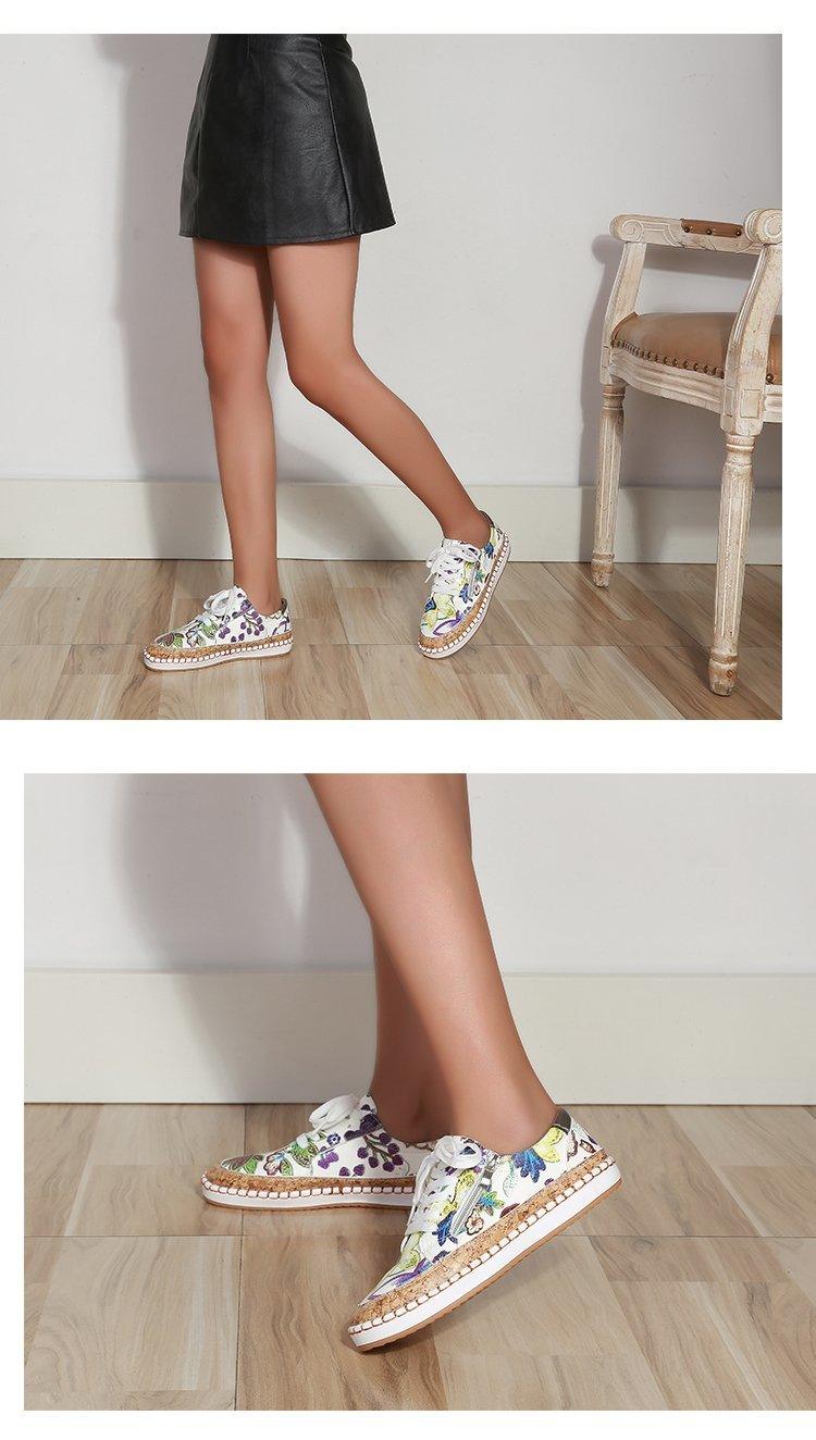 New Popular Womens Shoes Colorful Beautiful Flower Printing Shoes Lace-up Flat Women's Casual Womens Sneakers High-Quality Women's White Sports Casual Couple Shoes Summer Trainers Walking Sneakers Stevvex