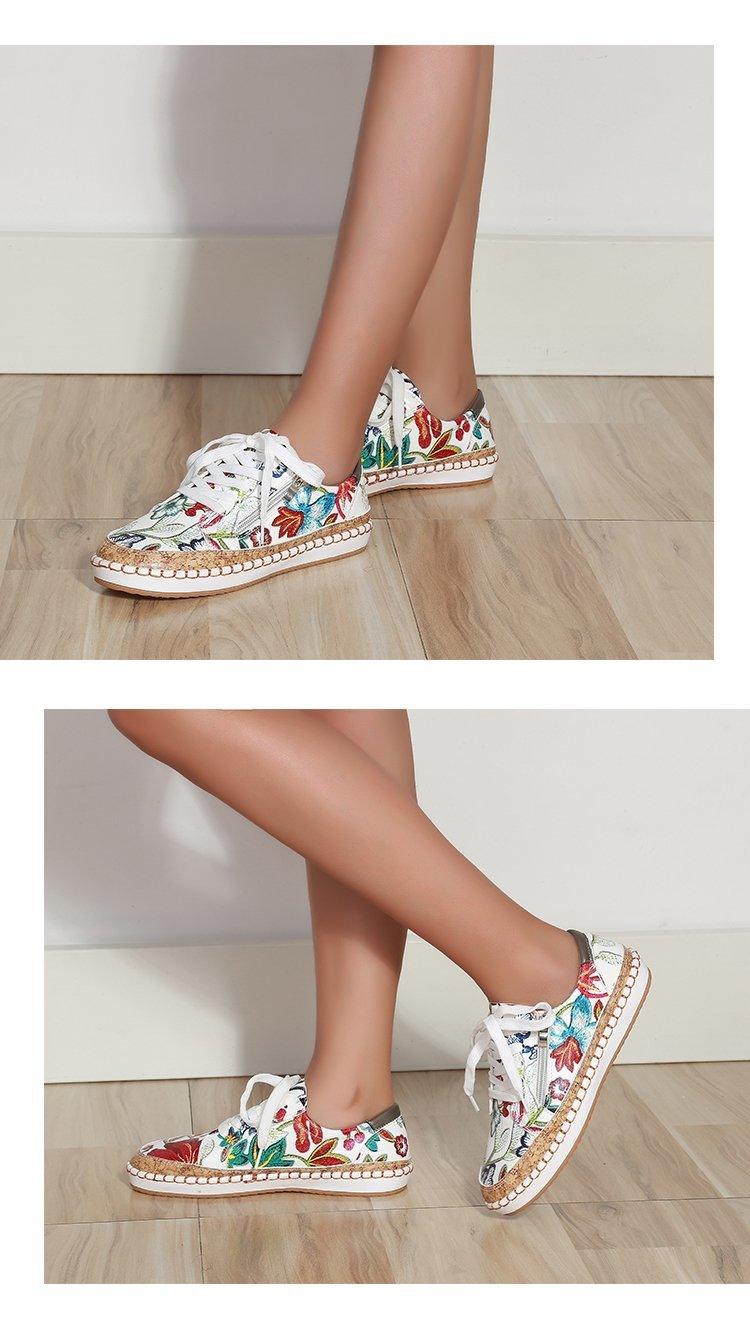 New Popular Womens Shoes Colorful Beautiful Flower Printing Shoes Lace-up Flat Women's Casual Womens Sneakers High-Quality Women's White Sports Casual Couple Shoes Summer Trainers Walking Sneakers Stevvex