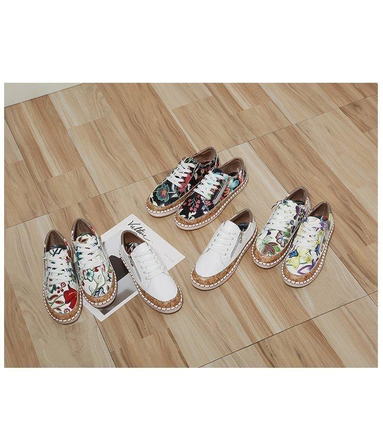 New Popular Womens Shoes Colorful Beautiful Flower Printing Shoes Lace-up Flat Women's Casual Womens Sneakers High-Quality Women's White Sports Casual Couple Shoes Summer Trainers Walking Sneakers Stevvex