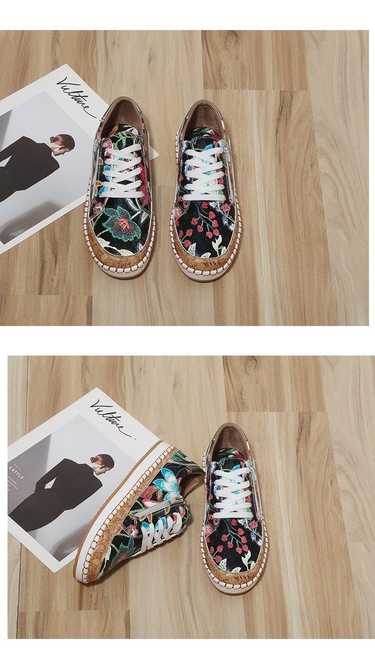 New Popular Womens Shoes Colorful Beautiful Flower Printing Shoes Lace-up Flat Women's Casual Womens Sneakers High-Quality Women's White Sports Casual Couple Shoes Summer Trainers Walking Sneakers Stevvex
