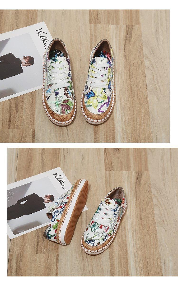 New Popular Womens Shoes Colorful Beautiful Flower Printing Shoes Lace-up Flat Women's Casual Womens Sneakers High-Quality Women's White Sports Casual Couple Shoes Summer Trainers Walking Sneakers Stevvex