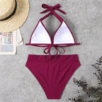 Push Up Bikini New Two Piece Swimsuit Women High Waist Black Pink Bikinis Set Women's Halter Padded Top Push Up Bikini Set Two Piece Swimsuits Bathing Suits Beachwear Swimwear Beachwear Bathing Suit Stevvex