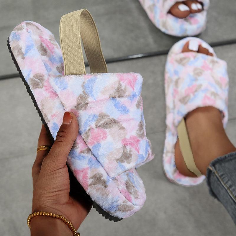 New Shallow Flats Slippers Warm Women Casual Winter Short Plush Home Cotton Fashion Dress Flip Flops Open Toe Slide Slippers Cozy Memory Foam House Shoes Stevvex
