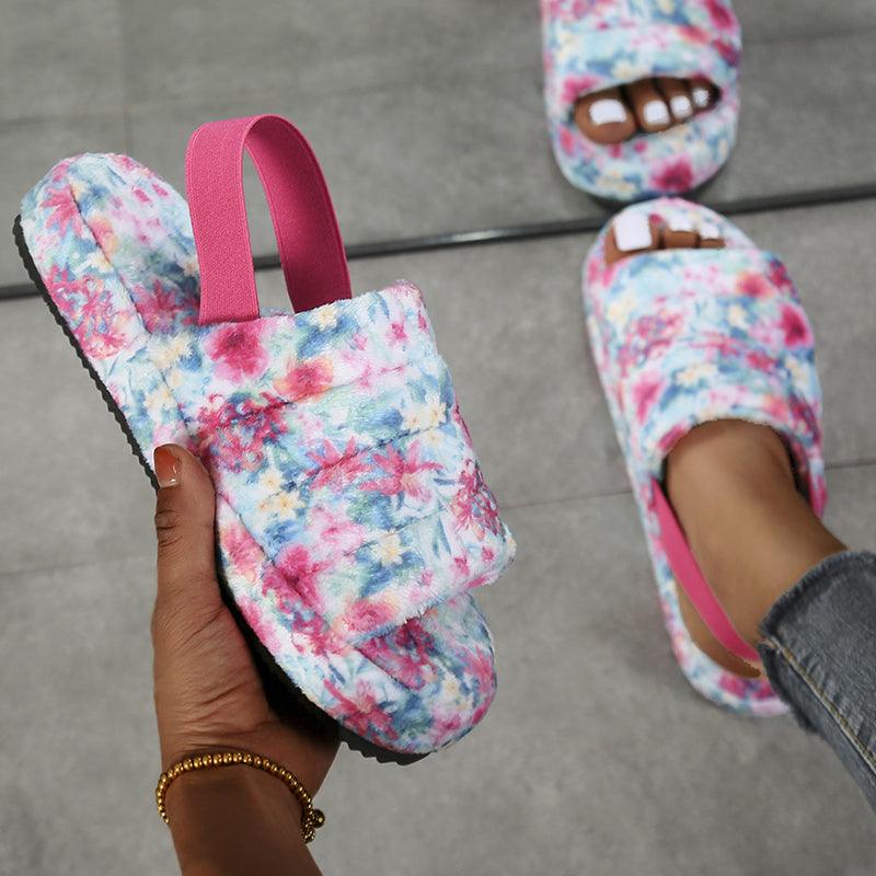 New Shallow Flats Slippers Warm Women Casual Winter Short Plush Home Cotton Fashion Dress Flip Flops Open Toe Slide Slippers Cozy Memory Foam House Shoes Stevvex