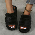 New Shallow Flats Slippers Warm Women Casual Winter Short Plush Home Cotton Fashion Dress Flip Flops Open Toe Slide Slippers Cozy Memory Foam House Shoes Stevvex