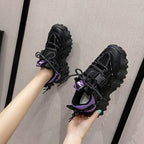 Casual Womens Blue Sneakers High Heels Platform Sports Shoes Autumn Thick Bottom Walking Breathable Vulcanized Shoes Luxury Tennis Sneakers Trainers Lace Up Fashion Design Stevvex