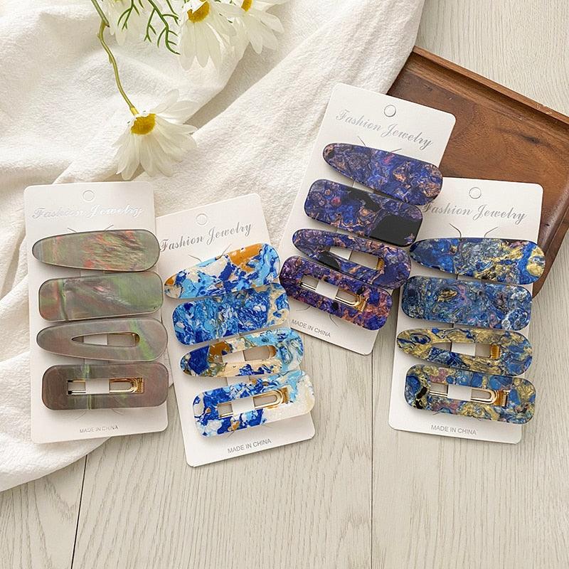 2PCS/Set Fashion WomenElegant Acrylic Geometric Hairpin Sweet Girl Hair Clip Marble Textured Barrettes Headband Gorgeous Hair Accessories For Women Stevvex
