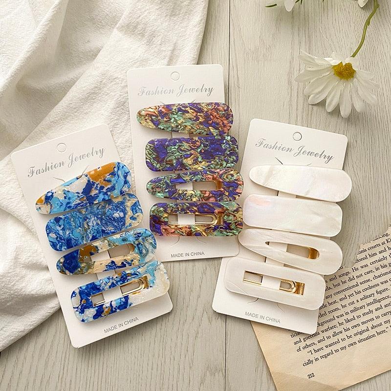 2PCS/Set Fashion WomenElegant Acrylic Geometric Hairpin Sweet Girl Hair Clip Marble Textured Barrettes Headband Gorgeous Hair Accessories For Women Stevvex