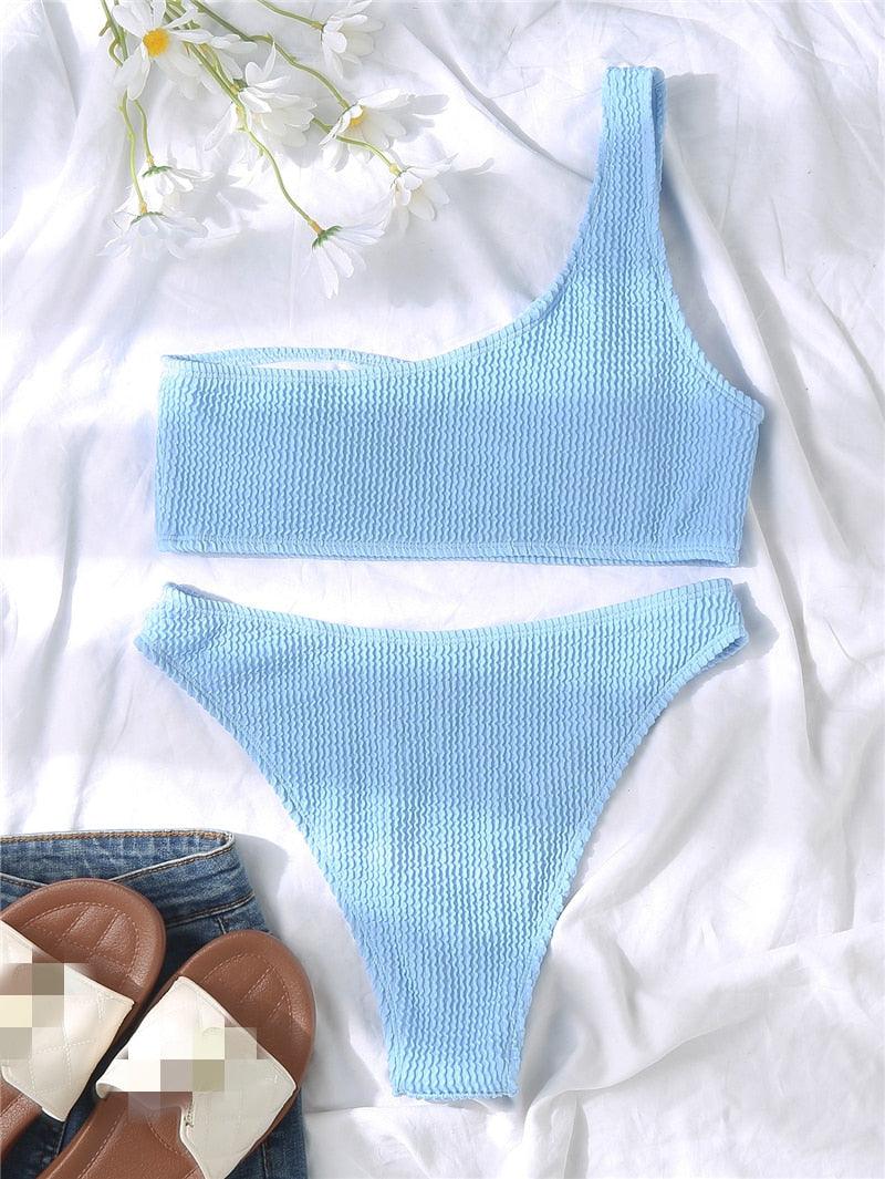 Women One-Shoulder Bikini Swimsuit Women Push Up Swimwear Women's Bathing Suit Comfortable Bikini Ribbed Two Piece Swimsuit Bikini Set Summer Bathing Suit Beach Wear Swimming Suit Stevvex