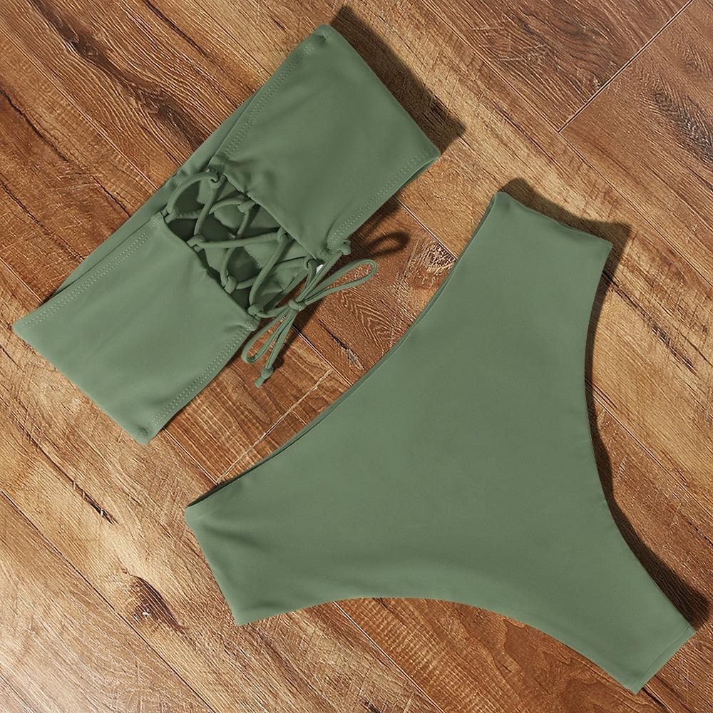 Top Swimsuit Push Up Bikini Set Women's Crop Top High Waist Swimsuit Sport High Cut Bikini Set Two Piece Bathing Suits High Waist Solid Bathing Suit Summer Swimwear Women Beachwear Stevvex