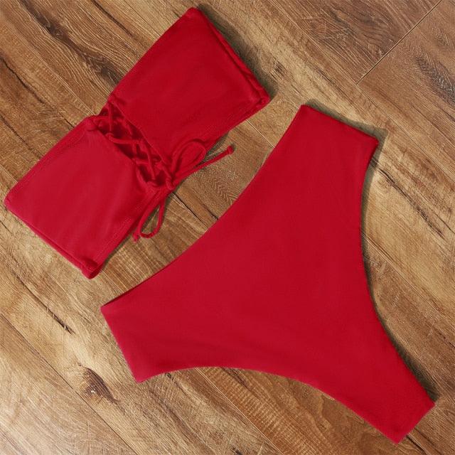 Top Swimsuit Push Up Bikini Set Women's Crop Top High Waist Swimsuit Sport High Cut Bikini Set Two Piece Bathing Suits High Waist Solid Bathing Suit Summer Swimwear Women Beachwear Stevvex