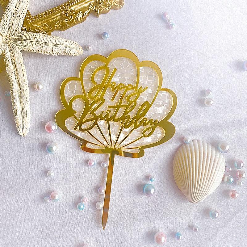 Ocean Acrylic Cake Toppers Topper Happy Birthday Cake Picks DIY Cake Insert Topper Cup Cake Toothpick Party Wedding Birthday Cake Decoration Decorating Card Birthday Shell Cake Topper DIY Wedding Party Gift Cupcake Insert Card Stevvex
