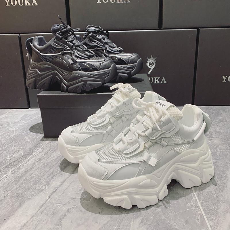Modern Thick Platform Sneakers White Woman Vulcanize Shoes Luxury Tennis Sneakers Trainers Lace Up Fashion Comfortable Walking Footwear New Lightweight Sneakers Stevvex