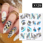 Black Lines Flower Leaves Water Decals Stickers Floral Face Marble Pattern Slider For Nails Summer Nail Art Decoration Summer Stickers on Nails Simple Summer Slider for Manicure Nail Art Watermark Manicure Decor Stevvex