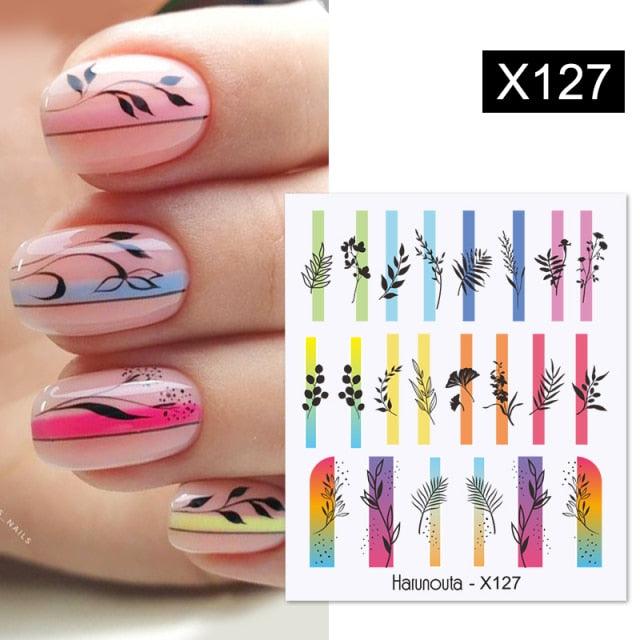 Black Lines Flower Leaves Water Decals Stickers Floral Face Marble Pattern Slider For Nails Summer Nail Art Decoration Summer Stickers on Nails Simple Summer Slider for Manicure Nail Art Watermark Manicure Decor Stevvex
