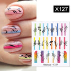 Black Lines Flower Leaves Water Decals Stickers Floral Face Marble Pattern Slider For Nails Summer Nail Art Decoration Summer Stickers on Nails Simple Summer Slider for Manicure Nail Art Watermark Manicure Decor Stevvex