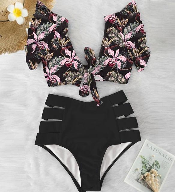 High Waist Bikini Ruffle Swimwear Women Print Swimsuit Push Up Bikinis Plus Size Bathing Suits Floral Beach Wear Bikini Swimsuits for Teen Girls Stevvex