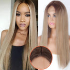 Long Straight Synthetic Black Wig Mixed Brown and Blonde Long Wig For Black Women Middle Part Nature Wigs For Black Women Cosplay Wigs For Women Stevvex