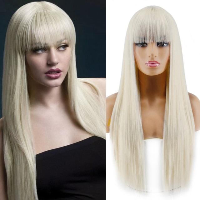 Long Straight Synthetic Black Wig Mixed Brown and Blonde Long Wig For Black Women Middle Part Nature Wigs For Black Women Cosplay Wigs For Women Stevvex