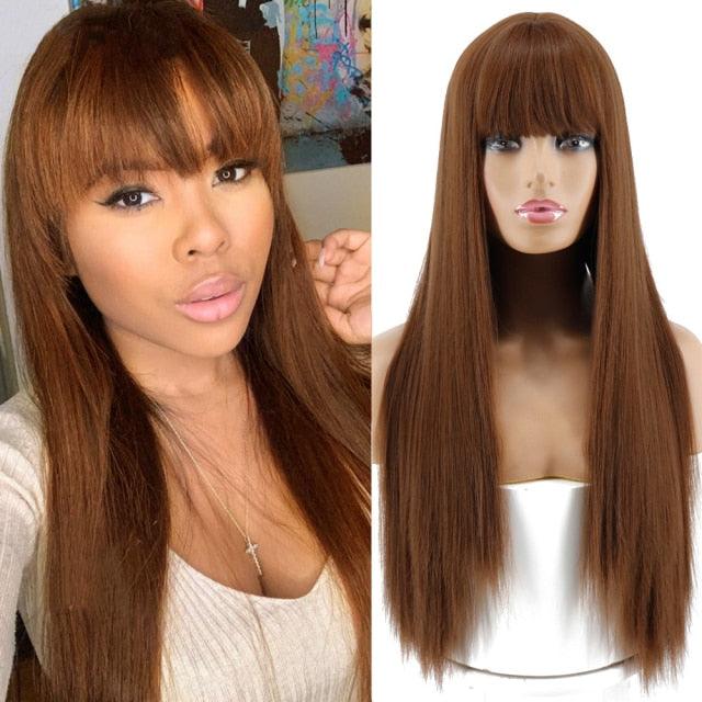 Long Straight Synthetic Black Wig Mixed Brown and Blonde Long Wig For Black Women Middle Part Nature Wigs For Black Women Cosplay Wigs For Women Stevvex