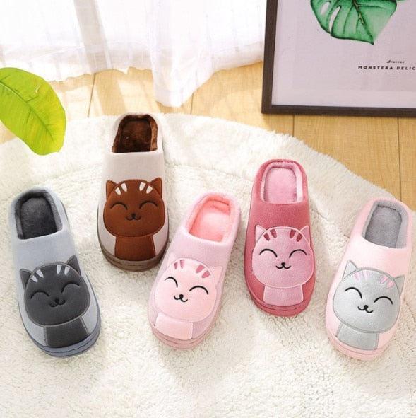 Women Winter Warm Home Slippers Couple Shoes Plush Cat Animal Slip On Soft Indoor Flats Comfort Cozy Memory Foam Scuff Slippers Slip On Warm House Shoes Stevvex