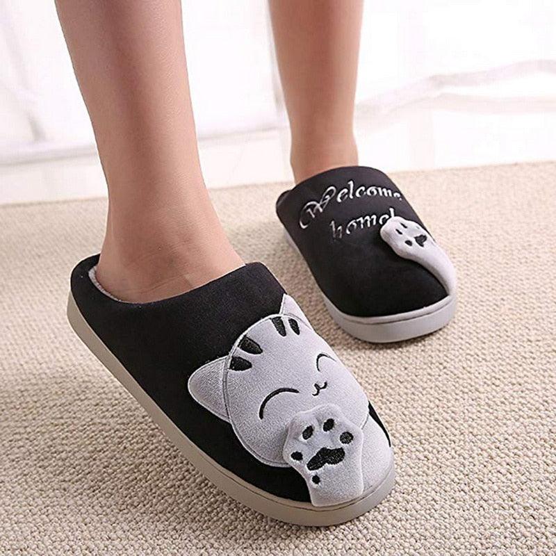 Women Winter Warm Home Slippers Couple Shoes Plush Cat Animal Slip On Soft Indoor Flats Comfort Cozy Memory Foam Scuff Slippers Slip On Warm House Shoes Stevvex