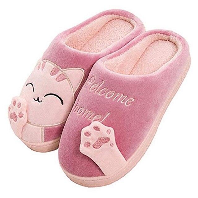 Women Winter Warm Home Slippers Couple Shoes Plush Cat Animal Slip On Soft Indoor Flats Comfort Cozy Memory Foam Scuff Slippers Slip On Warm House Shoes Stevvex