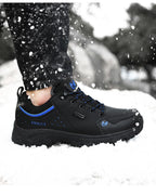 Black Leather Hiking Shoes Wear Resistant Outdoor Sport Mens Shoes Lace-Up Mens Climbing Hunting Low Cut Boots Leather Walking Shoes For Outdoor Training