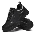 Black Leather Hiking Shoes Wear Resistant Outdoor Sport Mens Shoes Lace-Up Mens Climbing Hunting Low Cut Boots Leather Walking Shoes For Outdoor Training