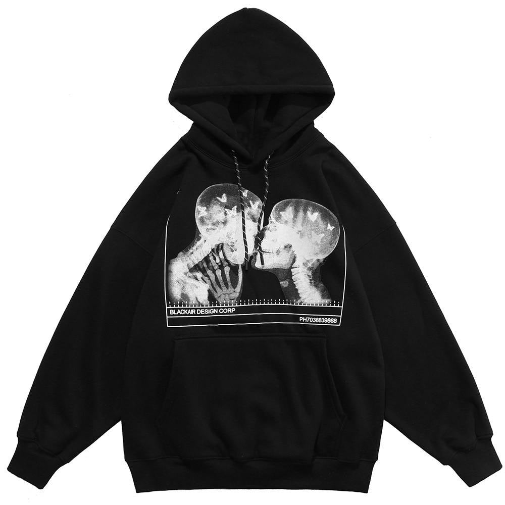 Hoodies Men Scary Skeleton Bone Print Plus Velvet Pullover Couple Oversize Gothic Diablo Style Punk Harajuku Streetwear Lootquake LLC