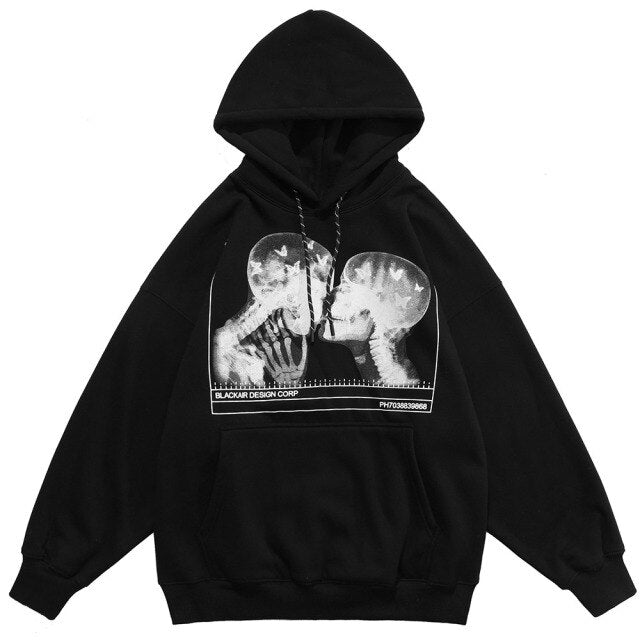 Hoodies Men Scary Skeleton Bone Print Plus Velvet Pullover Couple Oversize Gothic Diablo Style Punk Harajuku Streetwear Lootquake LLC