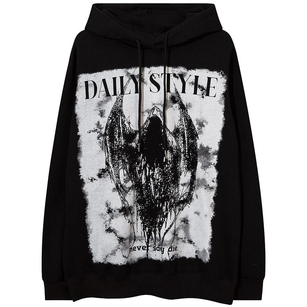 Hoodie Men Scary Demon Punk Letter Fleece Warm Pullover Diablo Style Punk Cool Harajuku Tops Casual Oversize Streetwear Lootquake LLC