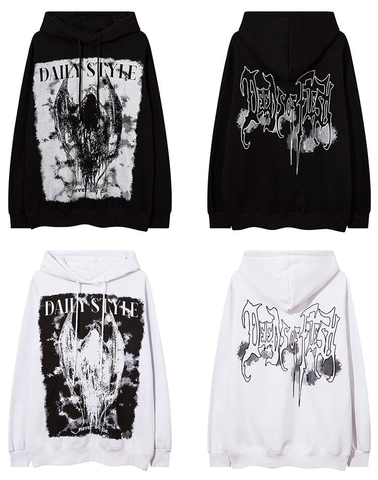 Hoodie Men Scary Demon Punk Letter Fleece Warm Pullover Diablo Style Punk Cool Harajuku Tops Casual Oversize Streetwear Lootquake LLC