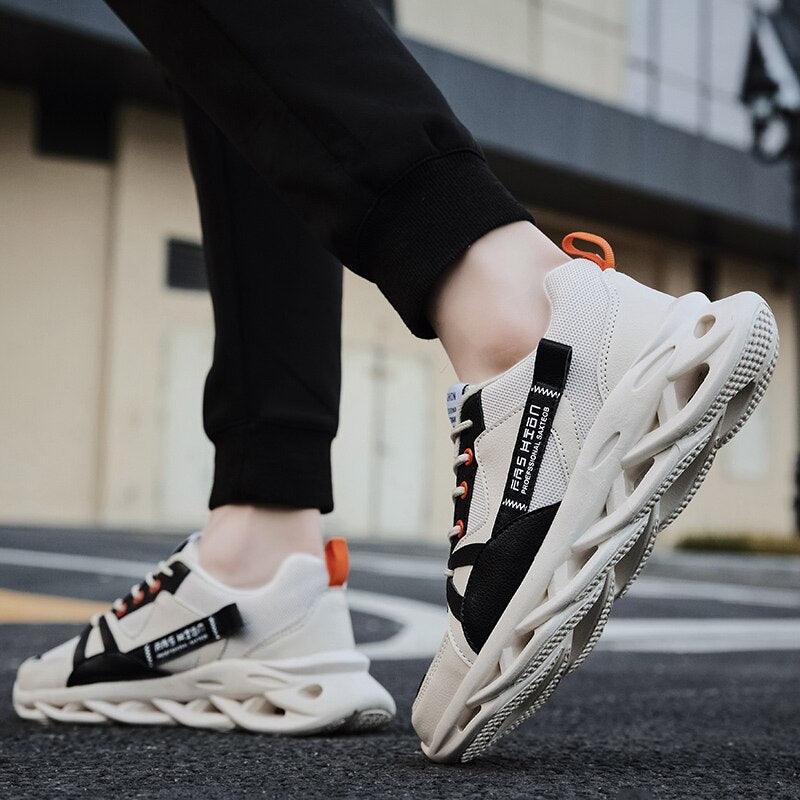 Mens Running Autumn New Leather Sneakers High Quality Outdoor Light Comfortable Sport Athletic Sneakers Lace Up Walking Breathable Ultra Lightweight Sport Casual Sneakers Stevvex