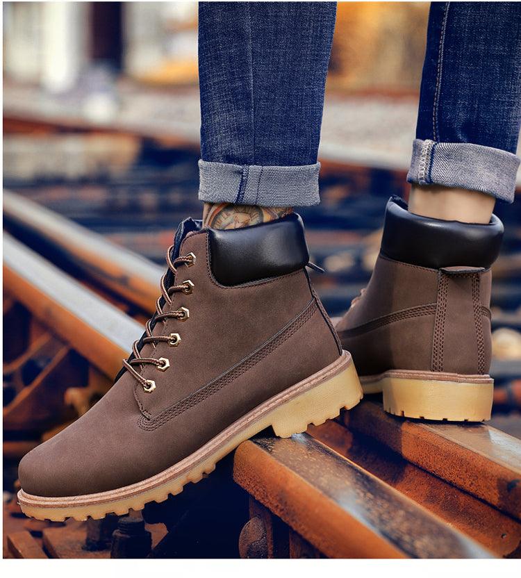 Winter Luxury Shoes Mens Flat Heel Boots Fashion Warm Ankle Boots Outdoor Warm Non Slip Fur Lined Ankle Boots Leather Winter Walking Shoes For Mens Stevvex