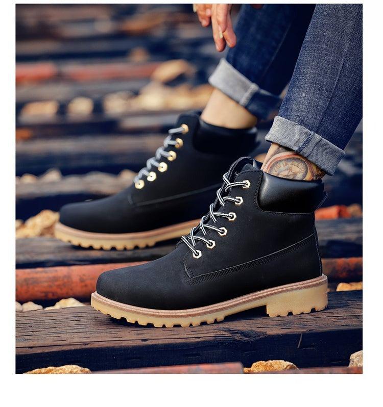 Winter Luxury Shoes Mens Flat Heel Boots Fashion Warm Ankle Boots Outdoor Warm Non Slip Fur Lined Ankle Boots Leather Winter Walking Shoes For Mens Stevvex