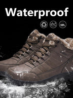 Mens Ankle Snow Boots Winter Fur Warm Leather Outdoor Walking Mountain Climbing Waterproof Snow Boots Outdoor Warm Non Slip Fur Lined Ankle Boots Leather Winter Shoes