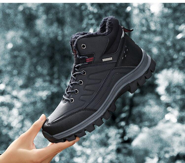 Winter Mens Boots Plush Warm Snow Boots Waterproof Outdoor Short Boots Leather Ankle Hiking Boots Mens Waterproof Outdoor Snow Boots Winter Cold Weather Shoes Stevvex