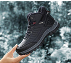 Winter Mens Boots Plush Warm Snow Boots Waterproof Outdoor Short Boots Leather Ankle Hiking Boots Mens Waterproof Outdoor Snow Boots Winter Cold Weather Shoes Stevvex