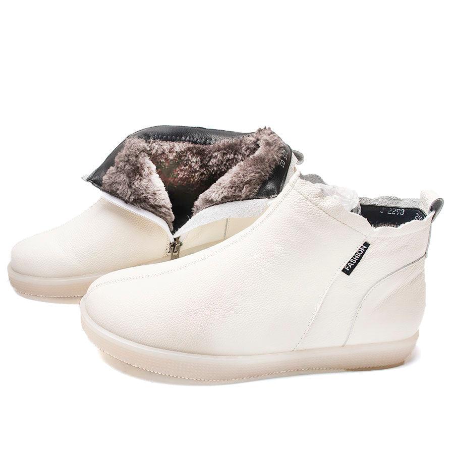 Women Genuine Leather Ankle Boots Warm Fur Waterproof Slip On Super Comfortable Booties Autumn Winter Shoes Keep Warm Anti-Slip Soft Sole Warm Fur Lined Winter Ankle Booties Stevvex