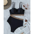 Luxury Women Black Bikini High Waist Swimwear Female 2 Pieces Set Swimsuit Bathing Suit Women Beach Women's High Waisted Bandage Bikini Set Two Piece Push Up Swimsuits Stevvex