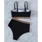 Luxury Women Black Bikini High Waist Swimwear Female 2 Pieces Set Swimsuit Bathing Suit Women Beach Women's High Waisted Bandage Bikini Set Two Piece Push Up Swimsuits Stevvex