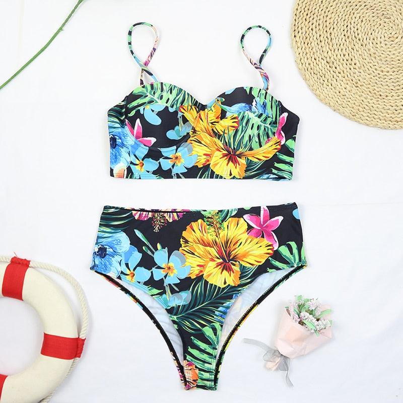 Luxury Women Black Bikini High Waist Swimwear Female 2 Pieces Set Swimsuit Bathing Suit Women Beach Women's High Waisted Bandage Bikini Set Two Piece Push Up Swimsuits Stevvex