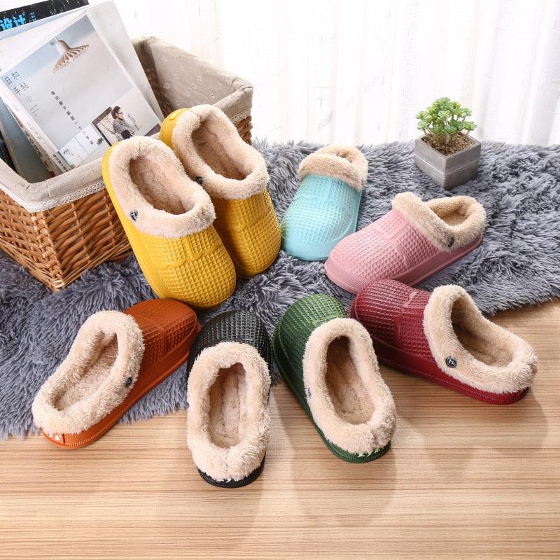Winter Women's Slippers Warm Clogs Sandals Waterproof Slippers For Women Waterproof Slippers Fur Lined Clogs Winter Garden Shoes Warm House Family Women Shoes Stevvex