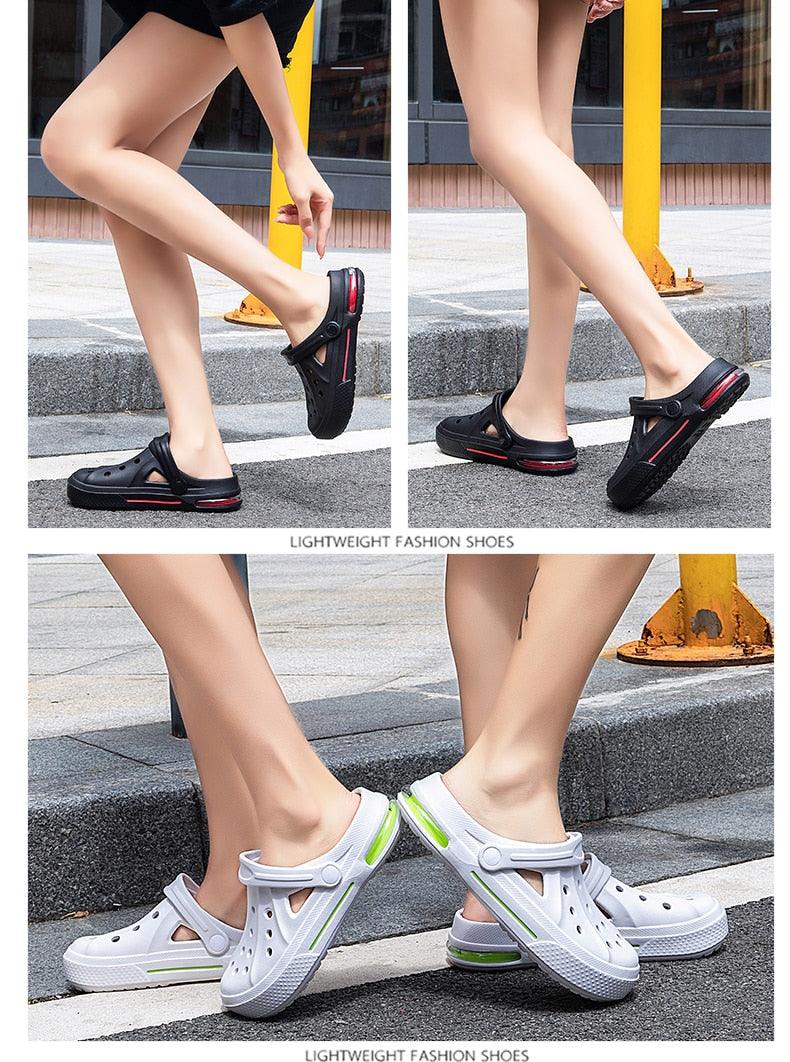 Women Sandals Summer Hole Shoes Rubber Clogs Garden Shoes Black Beach Flat Sandals Garden Shoes Sandals Lightweight Slip On Classic Adjustable Outdoor Walking Clogs Stevvex