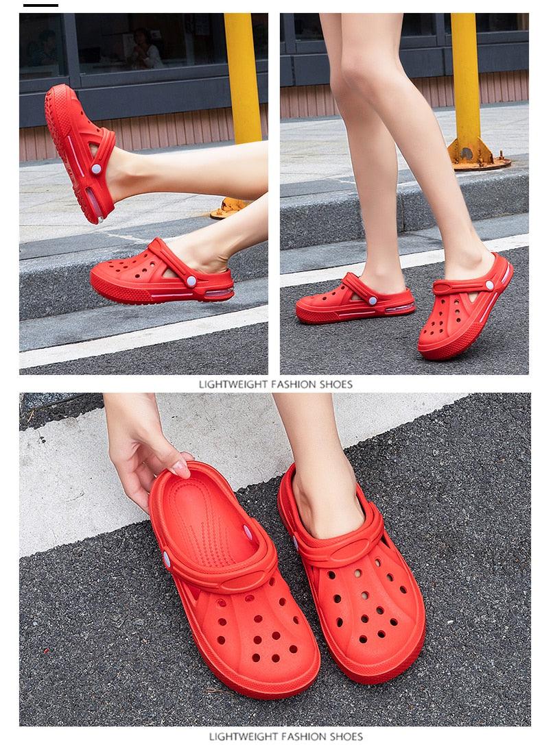 Women Sandals Summer Hole Shoes Rubber Clogs Garden Shoes Black Beach Flat Sandals Garden Shoes Sandals Lightweight Slip On Classic Adjustable Outdoor Walking Clogs Stevvex
