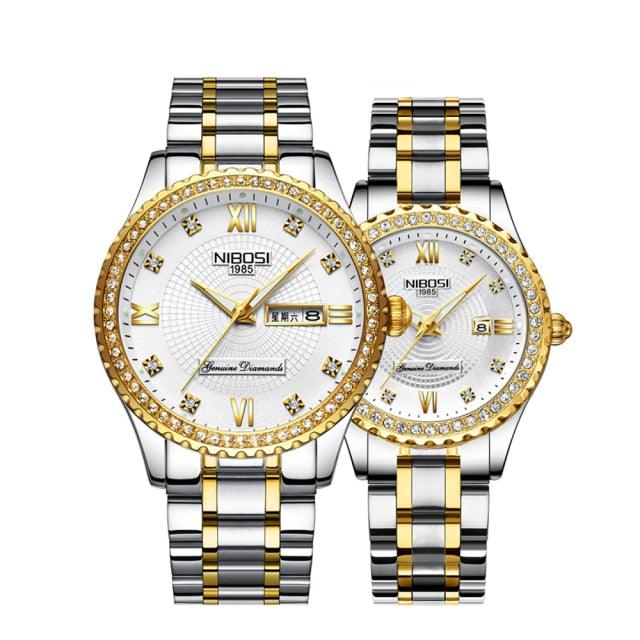 Business Black Couple Watches Top Luxury Mens Watches Auto Date Quartz Wristwatch Gold Watch Men Diamond Stainless Steel Waterproof Luminous Business Casual Luxury Watch For Men Stevvex