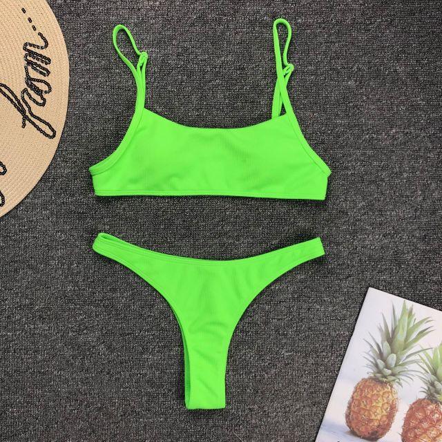 Neon Yellow Green Swimsuit Women Push Up Padded Micro Bikini Summer Beach Bathing Suit Beach Swimwear  Women's Scoop Neck Cut Out Front Lace Up Back High Cut One Piece Swimsuit Stevvex