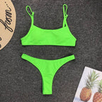 Neon Yellow Green Swimsuit Women Push Up Padded Micro Bikini Summer Beach Bathing Suit Beach Swimwear  Women's Scoop Neck Cut Out Front Lace Up Back High Cut One Piece Swimsuit Stevvex